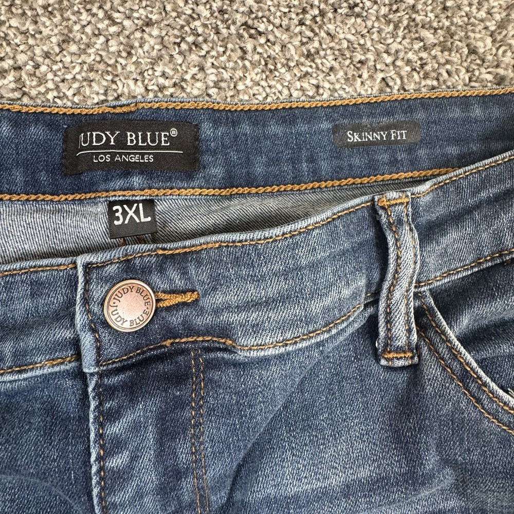 Judy Blue Jeans Sz 3xl 40x27.5 Distressed Skinny Fit Blue Plaid Whisker JB8268DK - Picture 3 of 7